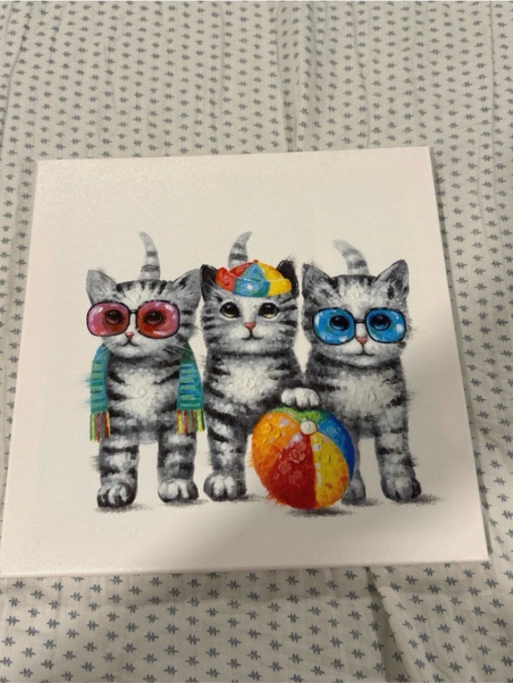 Playful Grey Tabby Kittens Canvas Print with Colorful Accessories
